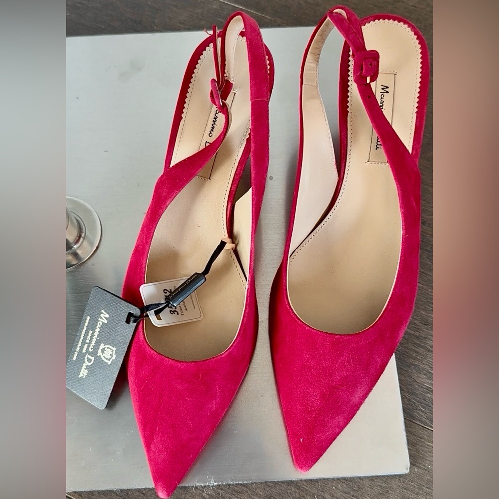 NWT Massimo Dutti Suede Slingback Heels – Magenta/Pink – Size 36
